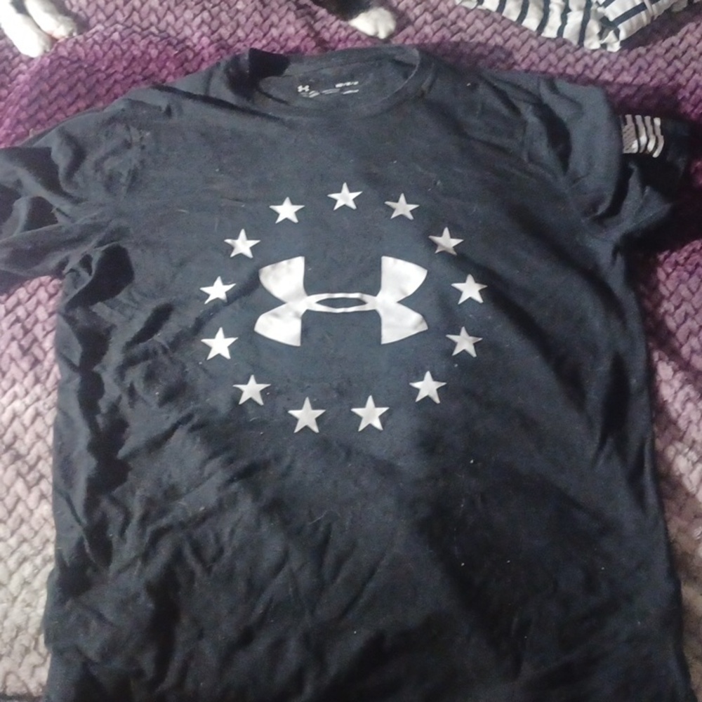 black T-shirt with white print